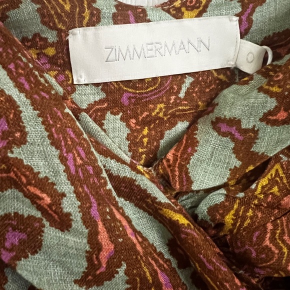 NWT Zimmermann Cold-shoulder knotted paisley-print linen mini dress - Picture 4 of 7